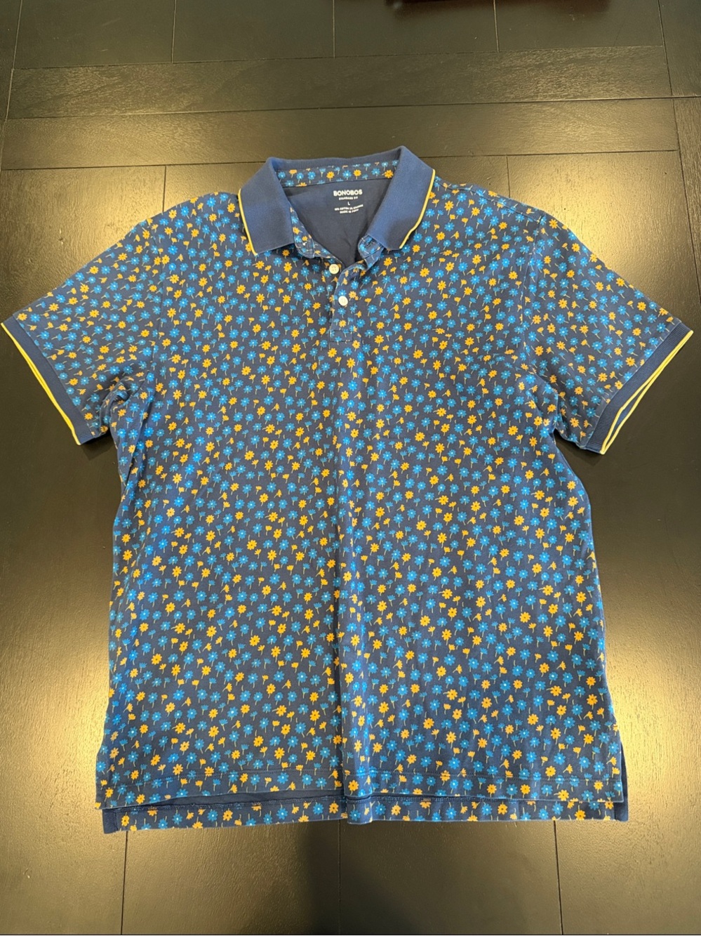 Bonobos Standard Fit Floral Print Polo Shirt - Blue & Yellow - Large - NWOT